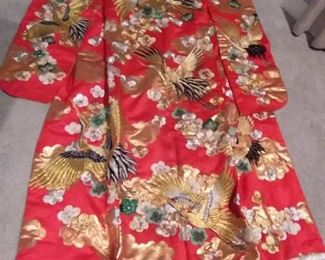 Stunning - Vintage Silk Brocade Embroidered Japanese Ceremonial Wedding Kimono Cranes