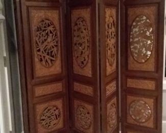 Asian wood carved screen 5 panel