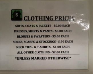 *****Clothing Prices - Unless Marked Otherwise*****