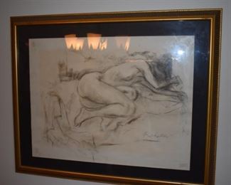 Original charcoal sketch by Roman Chatov (Russian, 1900-1987). Most noted for his murals in New York City's Russian Tea Room and as a designer for Florenz Ziegfeld.