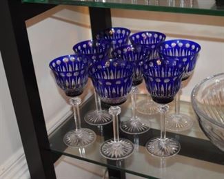 Slovakian cobalt cut crystal wine glasses