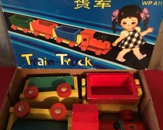 Older wood toy train in original box 