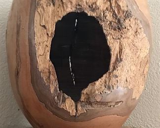 Wood Carved Decorative Vase - Signed