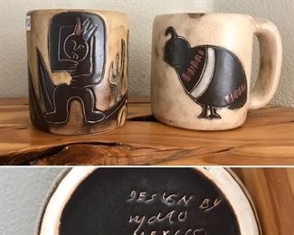 Heavy Clay Mexican Coffee Mugs - Signed