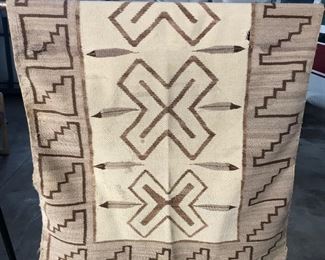 Vintage Navajo Rug or Blanket - dark brown, tan, natural - about 4' x 6' 