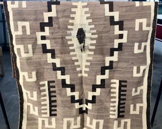 Vintage Navajo rug/blanket - black, tan, natural - about 4' x 6'