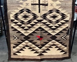 Vintage Navajo rug/blanket  -  dark brown, tan, natural and red - about 4' x 6'