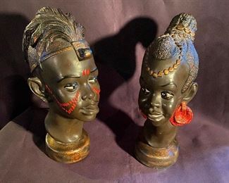 Heavy African decorative heads. Pair $22