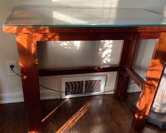 Sturdy table with glass cover - $45
