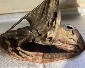 WW I cast iron ink well of French soldier. Marked "Quand Meme" (still going on). - $150
