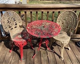Vintage metal porch table and fan style chairs - $90, might finish painting.