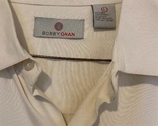 Bobby Chan silk (55%) shirt, original tags, size L, priced at $18