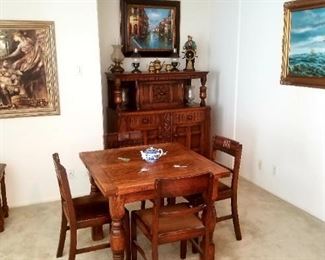 Cute vintage table and 4 chairs, with matching cabinet