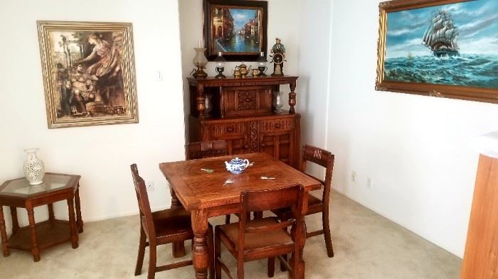 Cute vintage table and 4 chairs, with matching cabinet