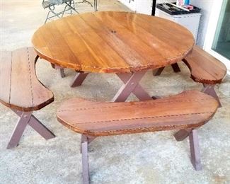 Redwood table and 4 benches
