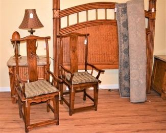 PAIR OF ORIENTAL STYLE CHAIRS, AREA RUG