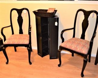 TWO QUEEN ANNE CHAIRS, CD CABINET