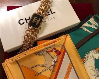 Chanel Belt and Hermes Scarves