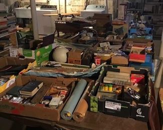 Box lots that include-Vintage games, playing cards, camera equip, kitchenware, art and office supplies.....