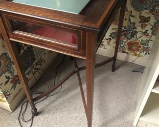 Antique Inlayed Vitrine Table measures 16" wide x 23" deep x 27 1/2" high $175