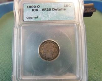 Lot 8. 1900-O Barber Dime(ICG VF20 Cleaned) 