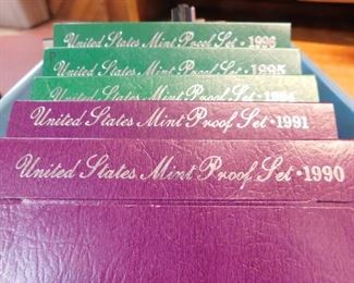 Lot 9. 1990.91,94,95,96 U.S. Proof Sets