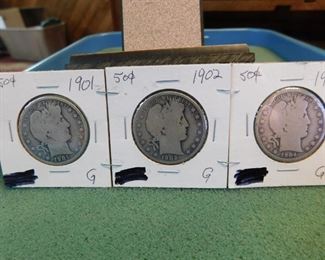 Lot 11. 1901,02,04 Barber Half Dollars