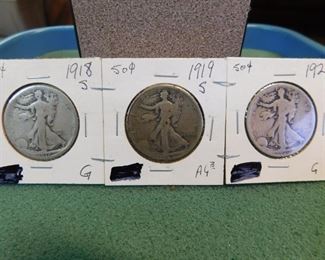 Lot 18. 1918-S, 1919-S and 1920 Walking Liberty Half Dollars