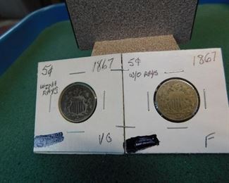 Lot 26. 1867 Shield Nickels(With and Without Rays)