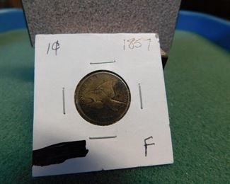 Lot 27. 1857 Flying Eagle Cent(F)