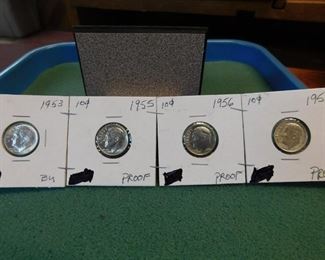 Lot 34. 1953,55,56,57 Silver Dimes(BU and Proof)