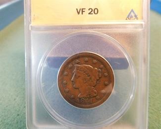 Lot 54. 1851 Large Cent(ANACS VF20) 