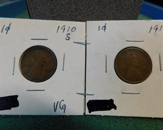 Lot 61. 1910-S(VG), 1915(VF) Wheat Pennies