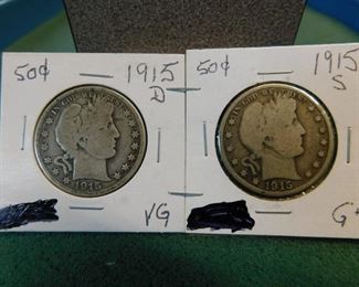 Lot 62. 1915-D(VG), 1915-S(G) Barber Halves