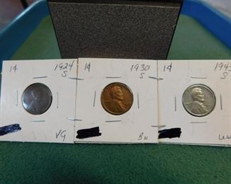 Lot 85. 1924-S, 1930-S, 1943-S Wheat Pennies