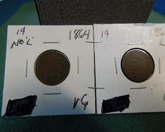 Lot 91. 1864(No "L"/VG), 1864(L/G) Indian Head Pennies