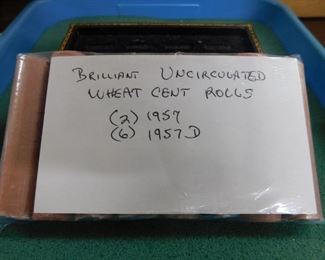 Lot 129. Rolls of Brilliant Unc. Wheat Pennies(2 1957, 6 1957 D)