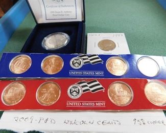 Lot 149. 1999 Susan B. Anthony Proof Dollar, 1942 Nickel Type 1, and 2009 P and D Lincoln Pennies 