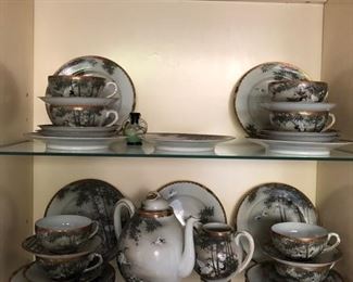 Japanese Set of dishes Vintage 1920s Very Fine Japanese Kutani Porcelain