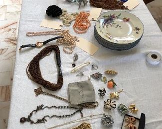 Jewelry - including Jade and Pearl necklace and Coral antique beaded necklaces