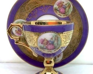 Hallmarked Purple and Gilt Porcelain Demitasse Set
