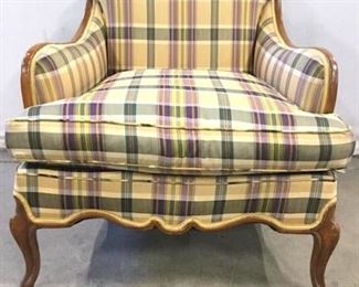 Plaid Style Armchair W Carved Wooden Legs
