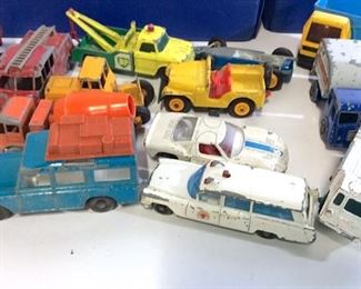 Lot of Vintage Toy Trucks & Cars in case, England
