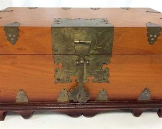 Antique Wood & Brass Table Chest On Base

