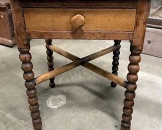 Vintage Carved Wooden Side Table W Drawer
