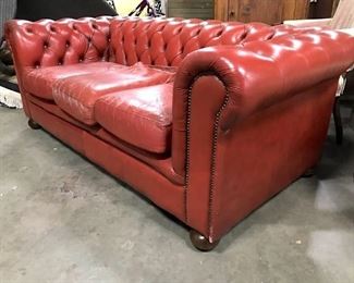 Vintage Red Toned Tufted Leather Sofa
