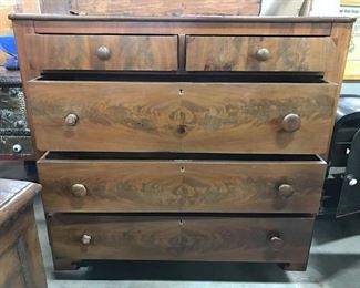 Vintage 5 Drawer Carved Wooden Dresser
