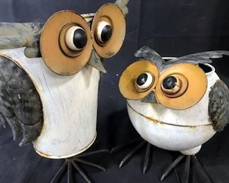 Pair, Metal Owl Folk Art Planters
