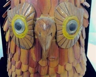 Hand Crafted Wood Owl Figure Basket

