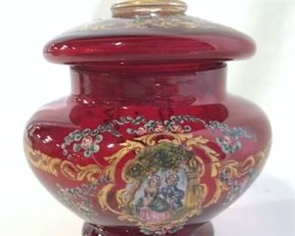 Bohemian Glass Lidded Footed Trinket Bowl
